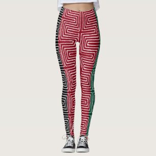 Legging Red Black Green Maze African Lama Clod