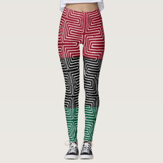 Legging Red Black Green Maze African Lama Clod