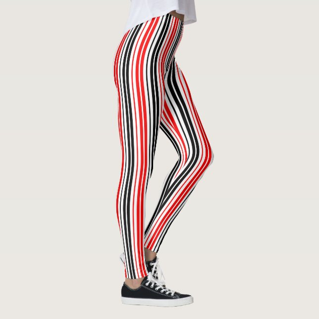 Legging Red Black White Stripes Pattern Design  (Direita)
