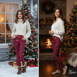 Legging Red Blue Diagonal Stripes Ribbon Background