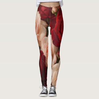 Legging Red & Blush Pink Roses — Romantic Vintage Floral B