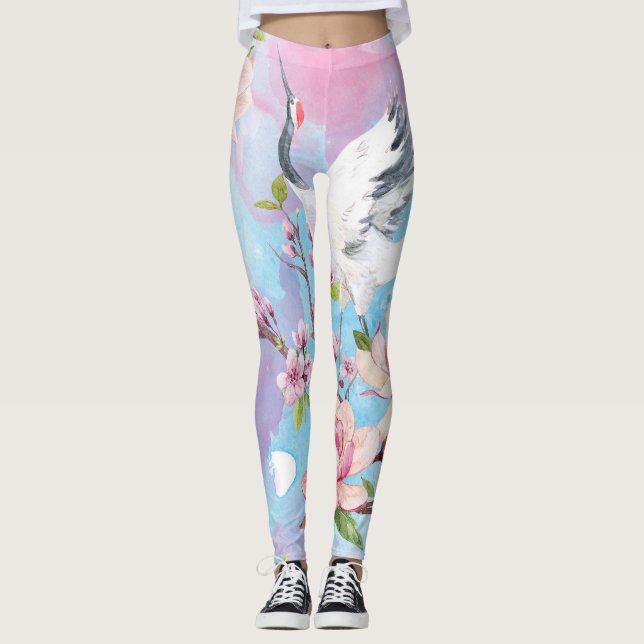 Legging Red Crane Watercolor - Japão (Frente)