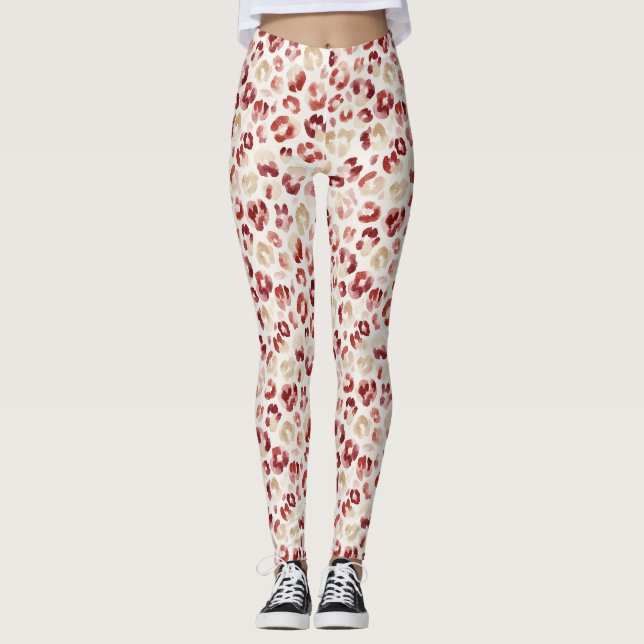 Legging Red Cream Leopard Animal Print (Frente)