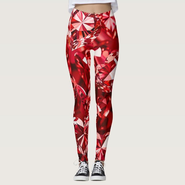 Legging Red Crystal Diamond Hearts (Frente)