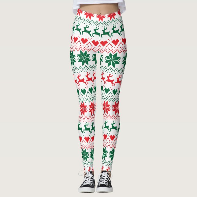 Legging Red E Green Fair Isle Impressão (Frente)