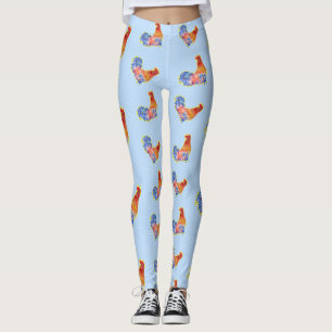 Legging Red Funny Rooster Cockerel Pontos Azul e Branco