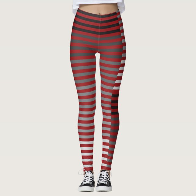 Legging Red, Gray, Black, White Stripes (Frente)
