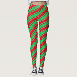 Legging Red Green Candy Cane Diagonal Stripe Natal