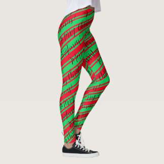 Legging Red Green Stripe Candy Cane Feliz Natal