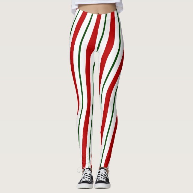 Legging Red Green & White Candy Candy Stripe Natal (Frente)
