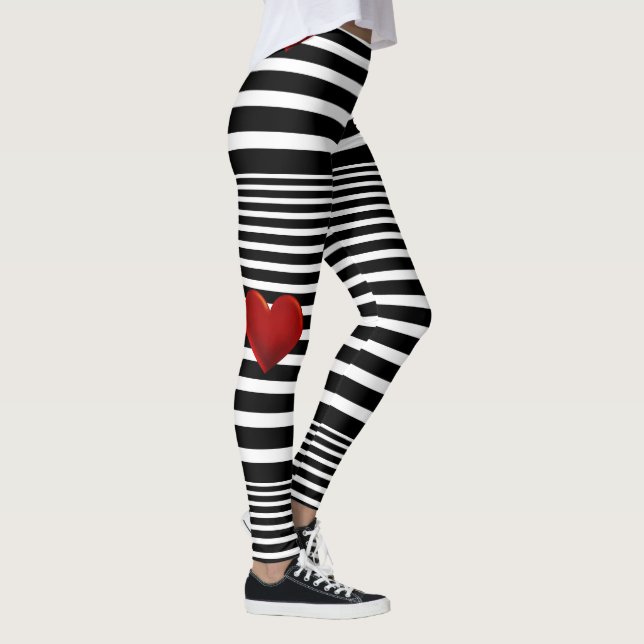 Legging Red Heart Black White Stripes (Direita)