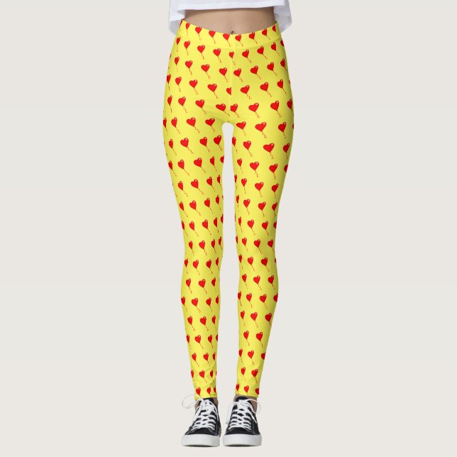 Legging Red Heart Girly Fun Balloon Padrão Amarelo (Frente)