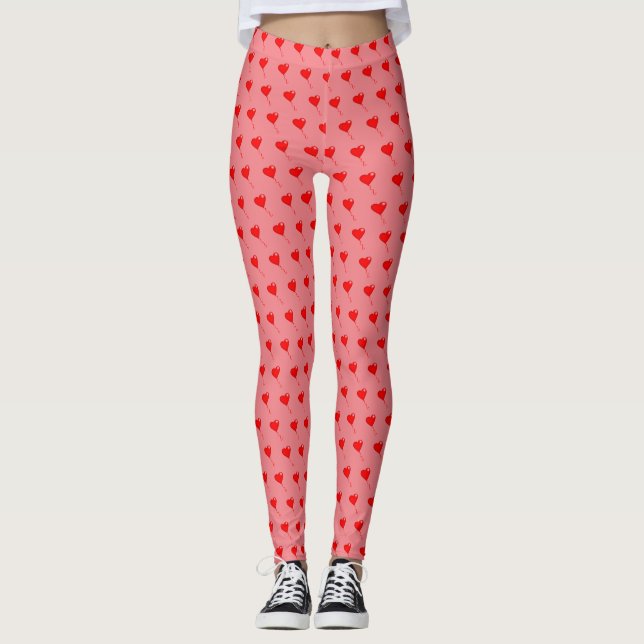 Legging Red Heart Girly Fun Balloon Padrão Rosa (Frente)