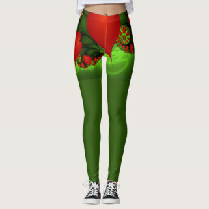 Legging Red Hearts Verde limão Arte Fractal Moderna Abstra