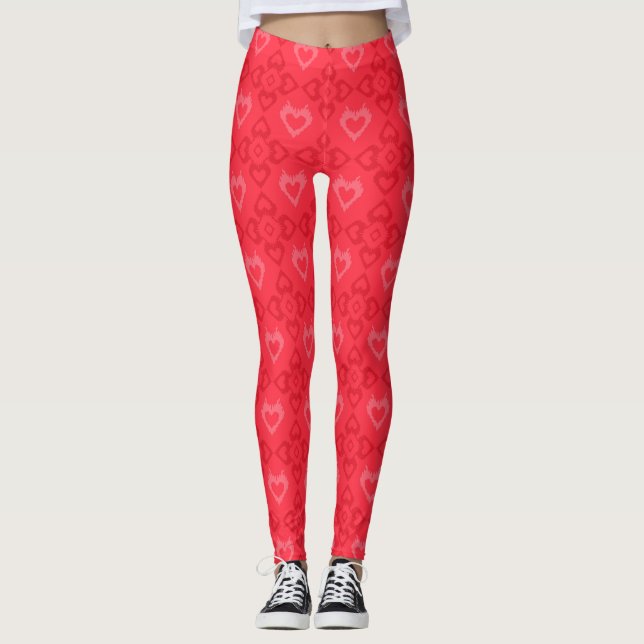 Legging Red Ikat Style Heart Pattern (Frente)