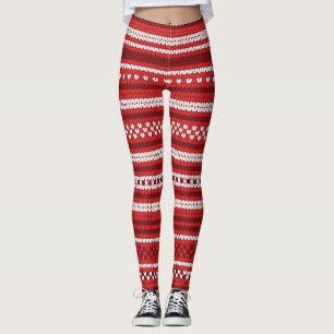 Legging Red Knit Fair-isle Sweater Knit Look Holiday