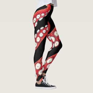Legging Red Kraken Octopus Tentacle Black