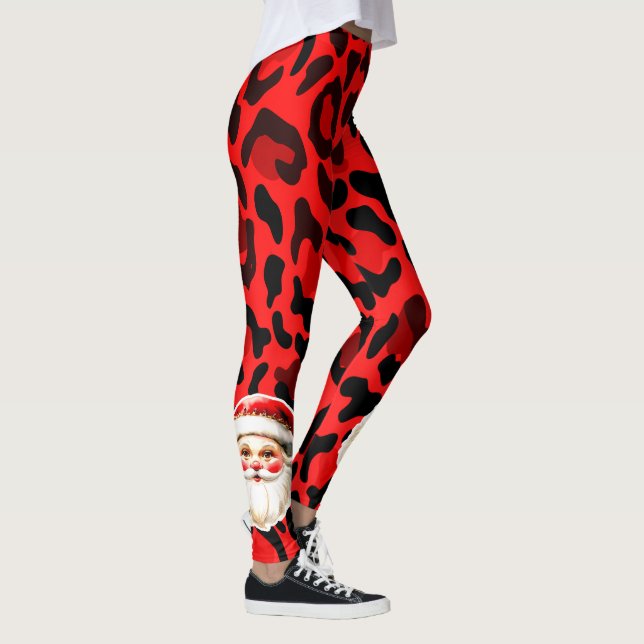 Legging Red Leopardo Imprime Retro Papai Noel Natal (Direita)