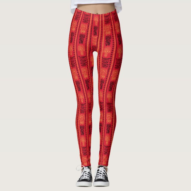 Legging Red Native Patterno Étnico Tribe Boho Cultura (Frente)