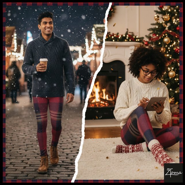 Legging Red Navy Buffalo Plaid Flannel Tartan (Criador carregado)