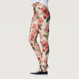 Legging Red on Pink Hibiscus Floral