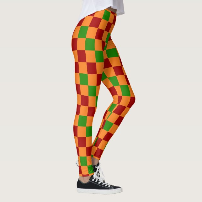 Legging Red Orange Green Checkered Pattern Design  (Direita)