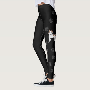 Legging Red Piebald Siberian Husky Cartoon Dog & Paws