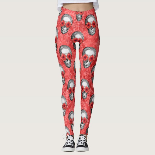 Legging Red Skulls and Sunflower Series Design 13 (Frente)