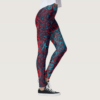 Legging Red Turquoise Marble Abstract Pattern