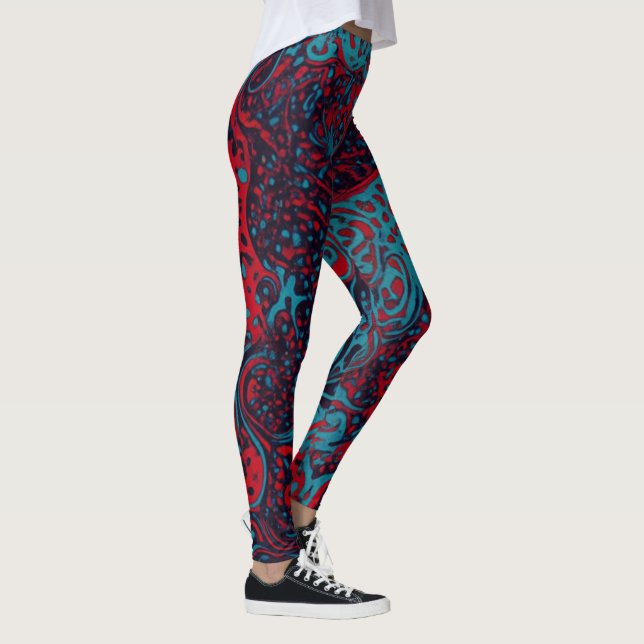 Legging Red Turquoise Marble Abstract Pattern (Direita)