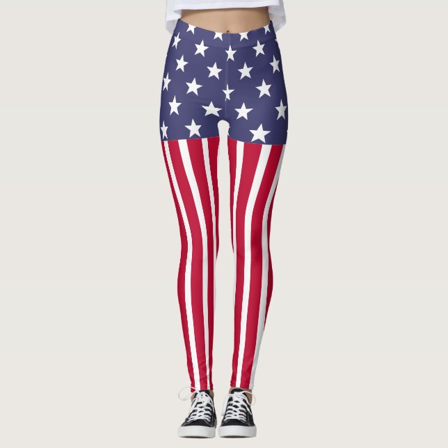 Legging Red White Blue Stars Stripes USA flag (Frente)