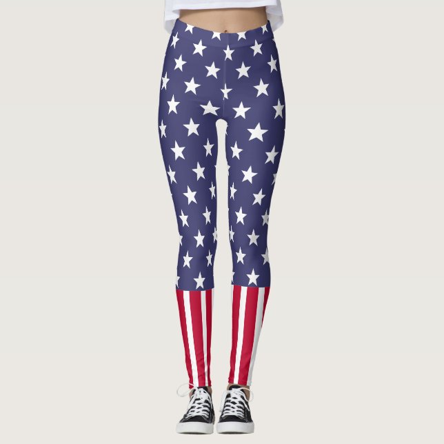 Legging Red White Blue Stars Stripes USA flag cool fun (Frente)