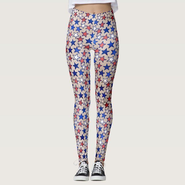Legging Red White Blue Stars Trendência Yoga Pant (Frente)