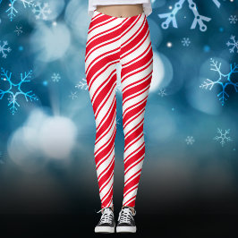 Legging Red White Candy Cane Diagonal Stripe Natal