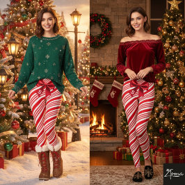 Legging Red White Candy Cane Diagonal Stripes Bow