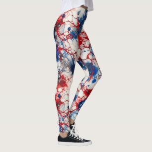 Legging Red White e Blue Álcool Ink EUA Cores de Sinalizad