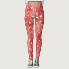 Legging Red White Stripes Hearts