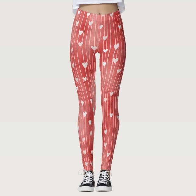 Legging Red White Stripes Hearts (Frente)