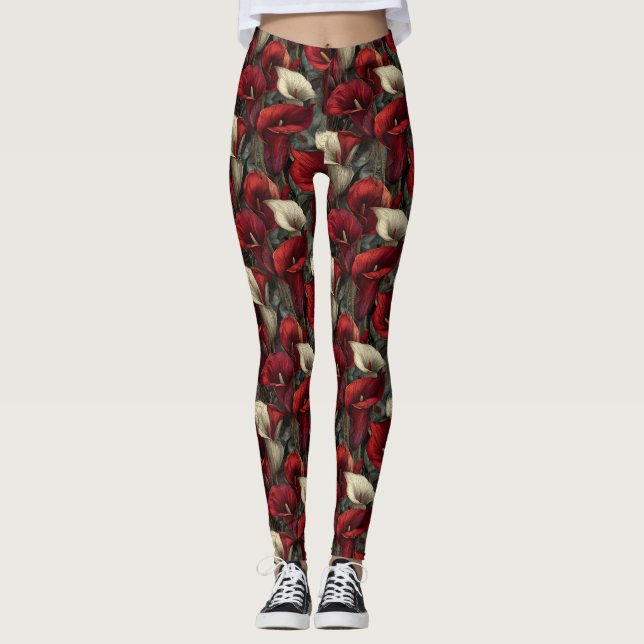 Legging Red Workout Wear Calla lilies Aesthetic Mothers  (Frente)