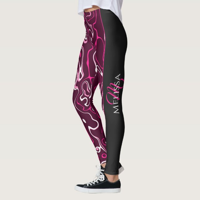Legging Redemoinho abstrato de damasco rosa quente Monogra (Esquerda)