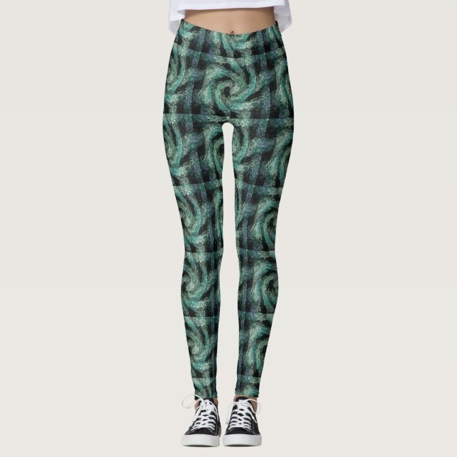 Legging Redemoinho abstrato verde e preto (Frente)