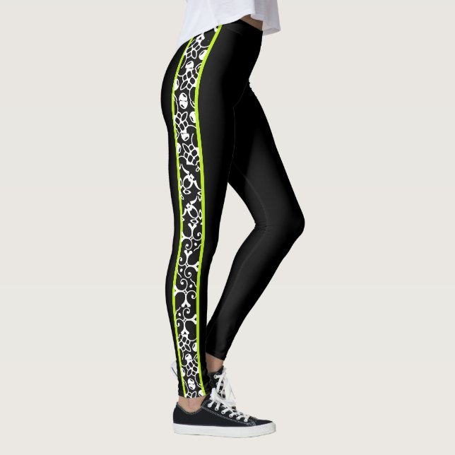 Legging Redemoinhos modernos à moda verdes brancos pretos (Direita)