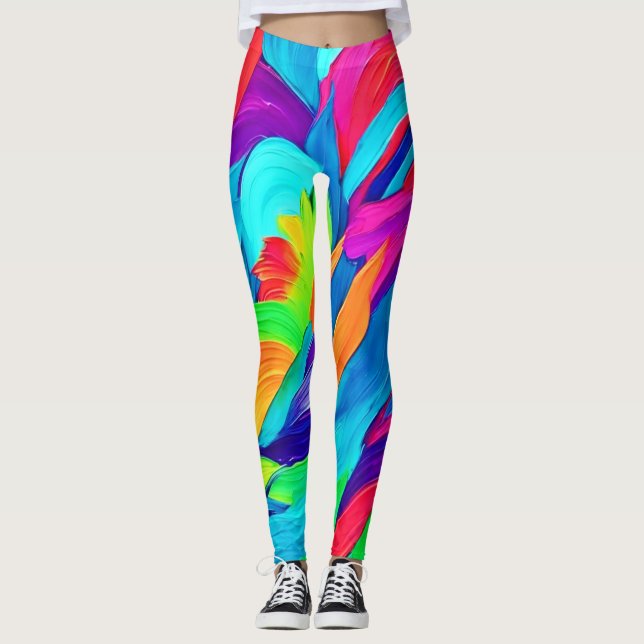 Legging Redemoinhos Vibrantes de Arco-Íris Arte Abstrata (Frente)