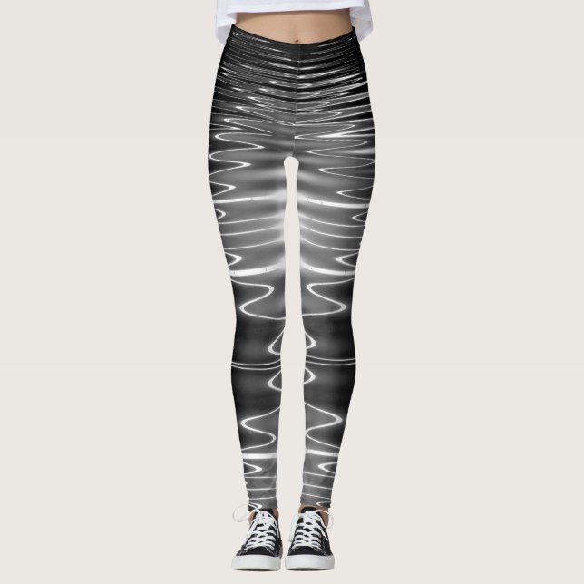 Legging Reflexões Digital de Água Negra Ondulada por Tron (Frente)