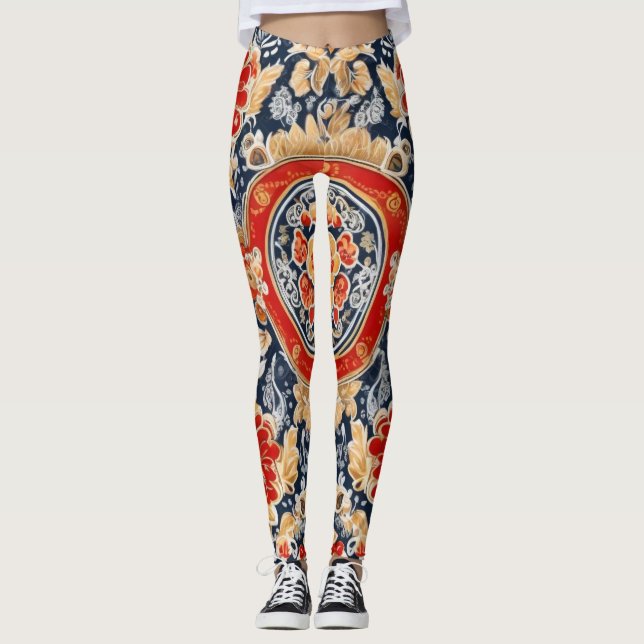 Legging Regal Khokhloma: Medalhão Floral do Ornamentado (Frente)