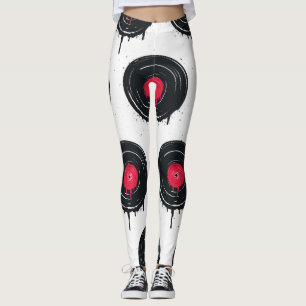 Legging Registros de vinil derretidos, padrão artístico.