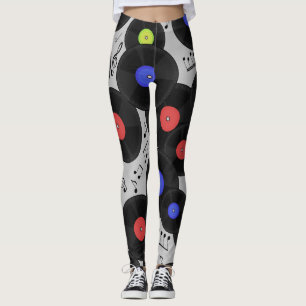 Legging Registros de Vinil: Padrão de Nota de Música