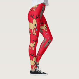 Legging Reindeer de Animais de Inverno Férias | Vermelho N