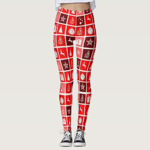 Legging Reindeer de Árvore Fresca de Natal Vermelho