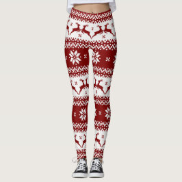 Legging Reindeer Vermelho e Branco e Flocos de Neve Natal